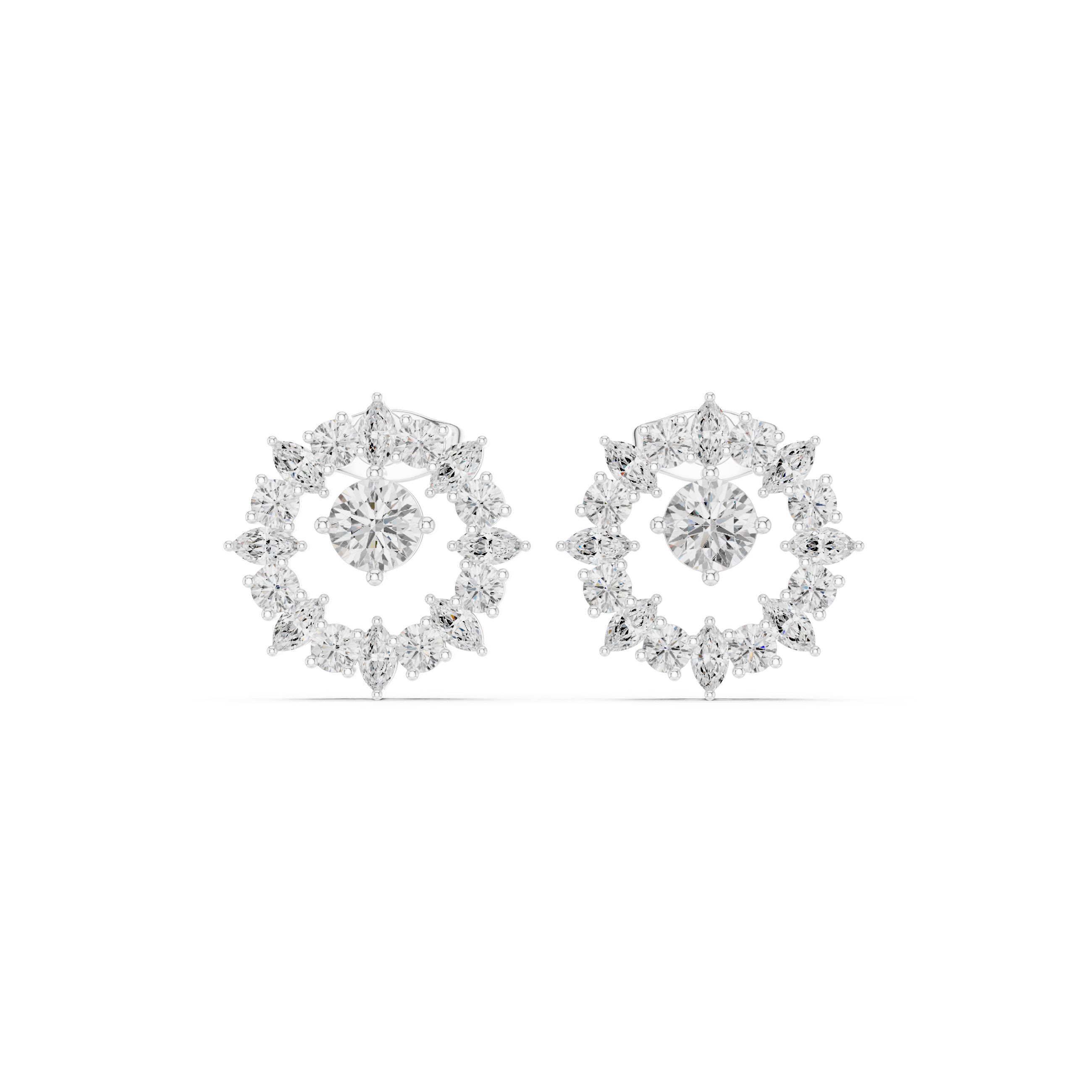 Open Circle Halo Floating Solitaire Lab Grown Diamond Stud Earrings in 925 Sterling Silver