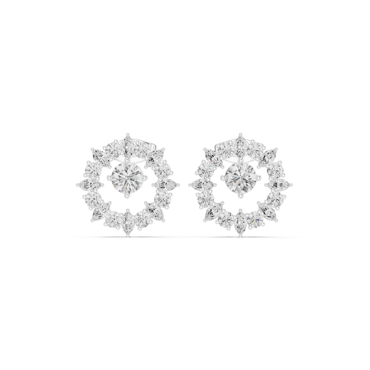 Open Circle Halo Floating Solitaire Lab Grown Diamond Stud Earrings in 925 Sterling Silver