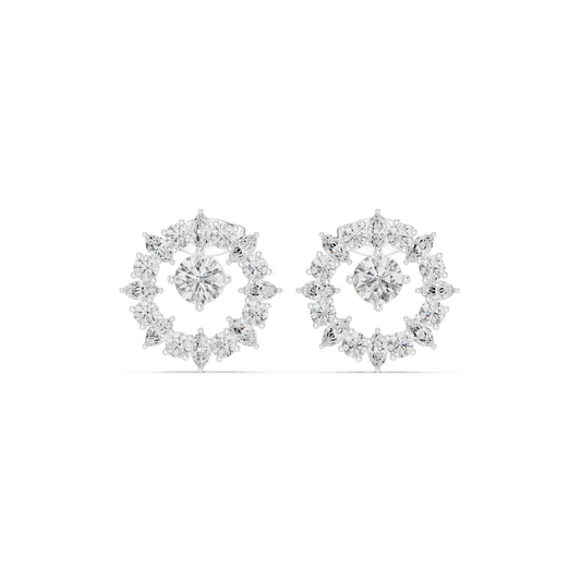 Open Circle Halo Floating Solitaire Lab Grown Diamond Stud Earrings in 925 Sterling Silver