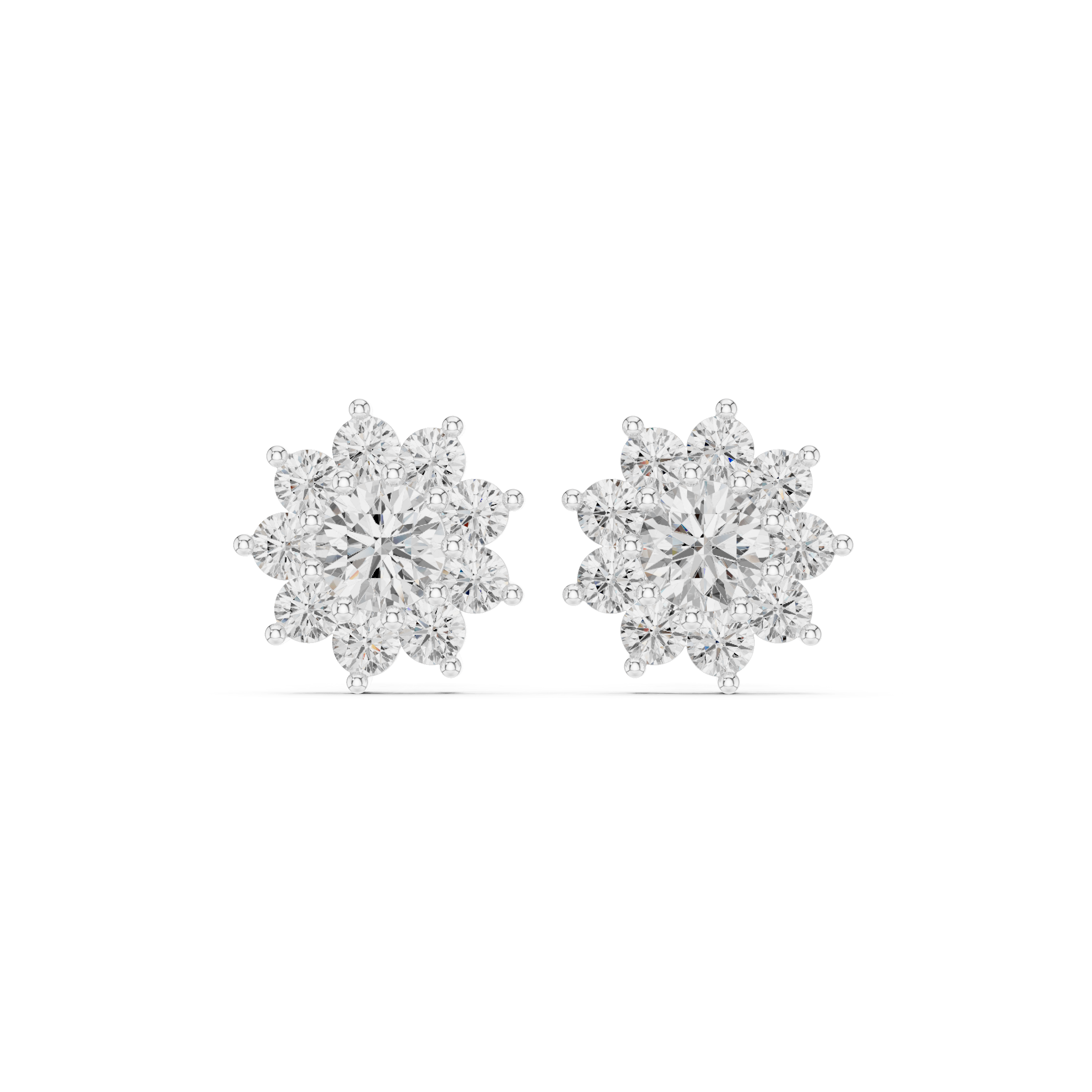 Sunburst Round Lab Grown Diamond Cluster Stud Earrings in 925 Sterling Silver