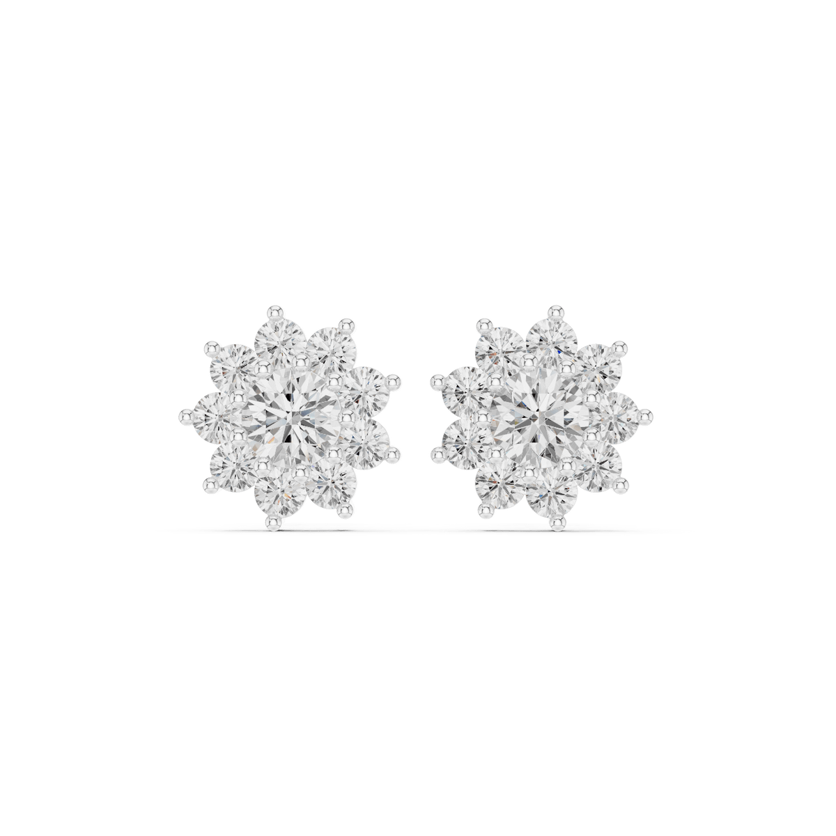 Sunburst Round Lab Grown Diamond Cluster Stud Earrings in 925 Sterling Silver