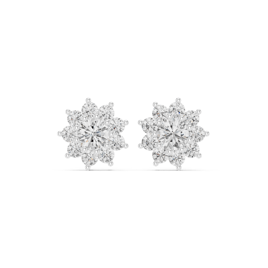 Sunburst Round Lab Grown Diamond Cluster Stud Earrings in 925 Sterling Silver
