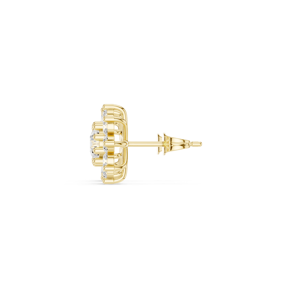 Solid Gold Double Cluster Round Diamond Floral Stud Earrings
