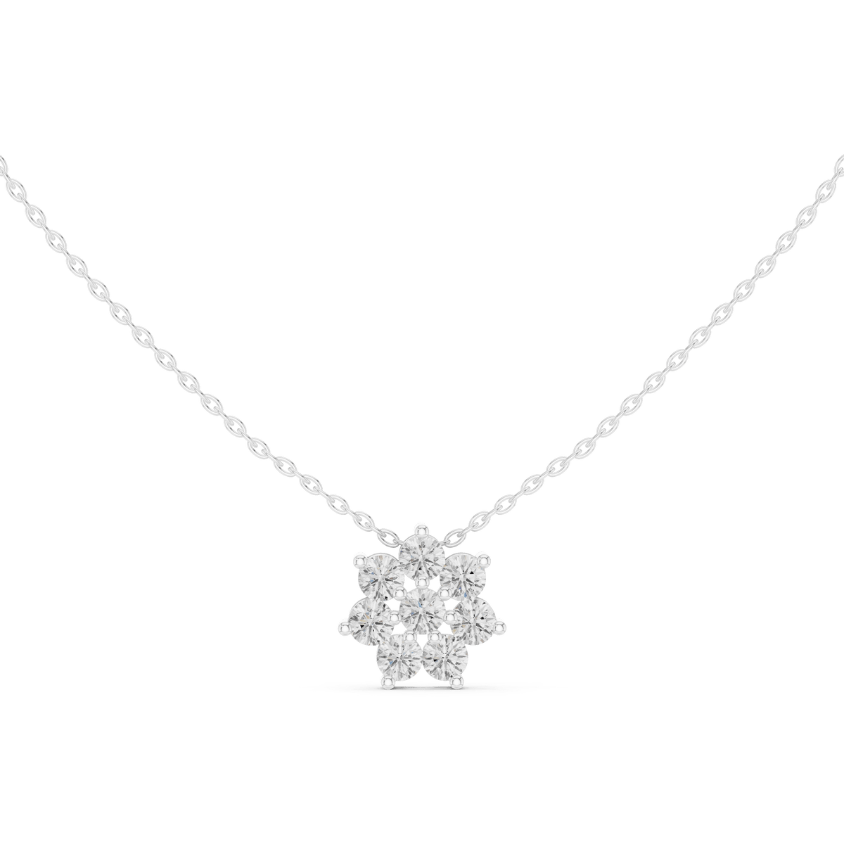 Seven-Petal Floral Cluster Lab Grown Diamond Pendant Necklace