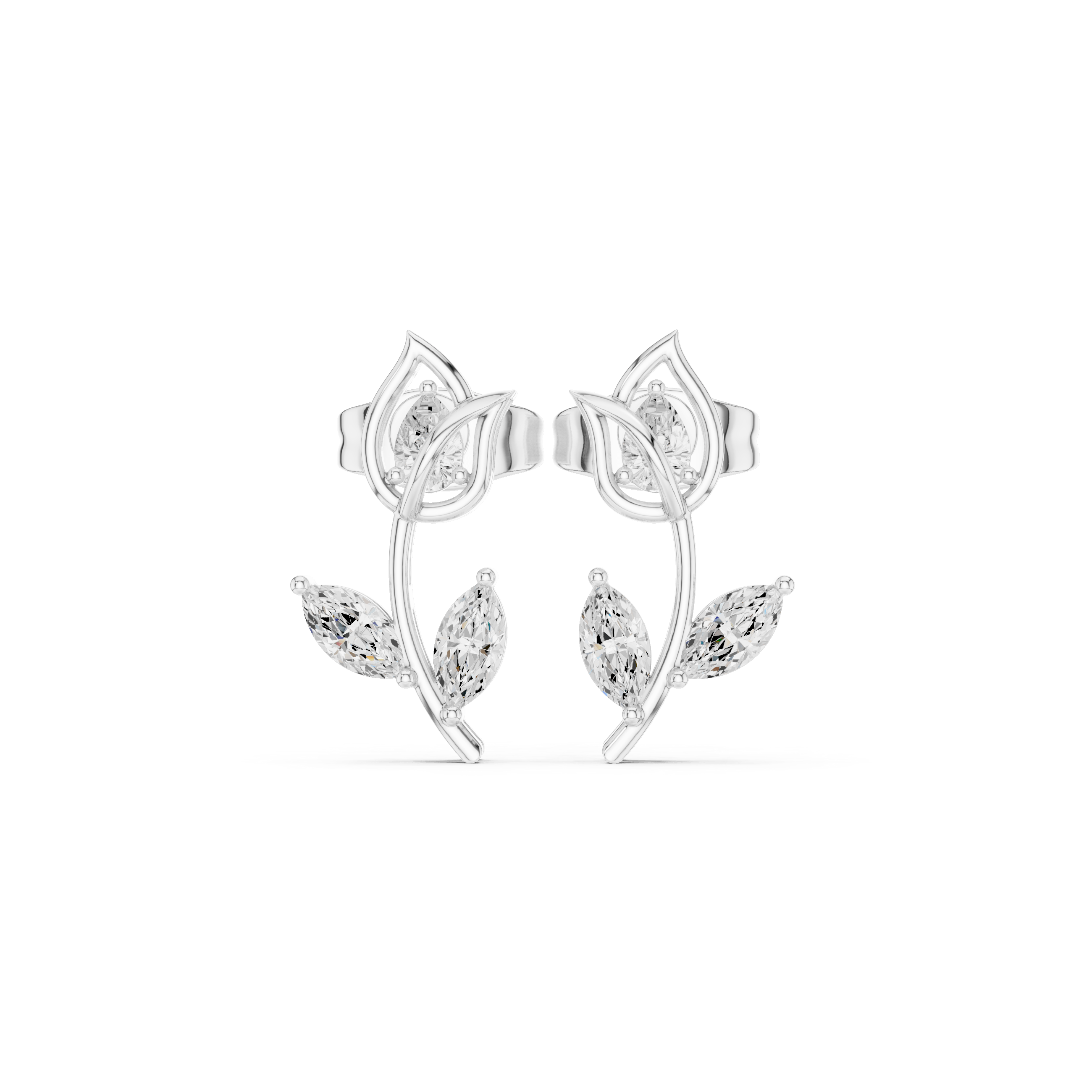 Botanical Tulip Stem Pear Cut Lab Grown Diamond Earrings in 925 Sterling Silver