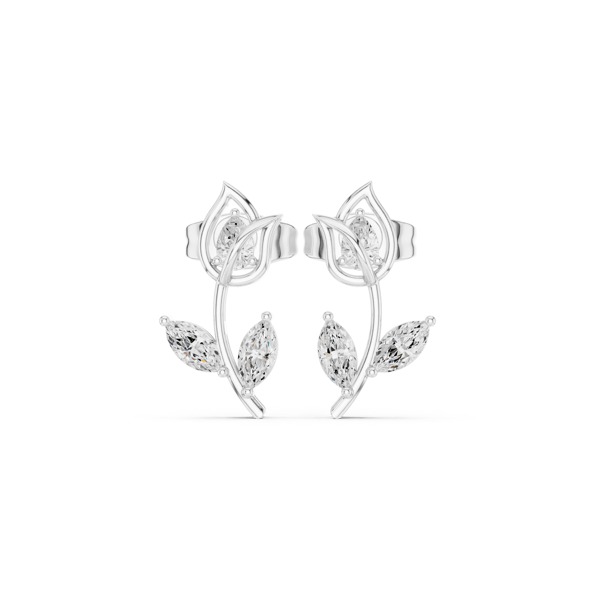 Botanical Tulip Stem Pear Cut Lab Grown Diamond Earrings in 925 Sterling Silver