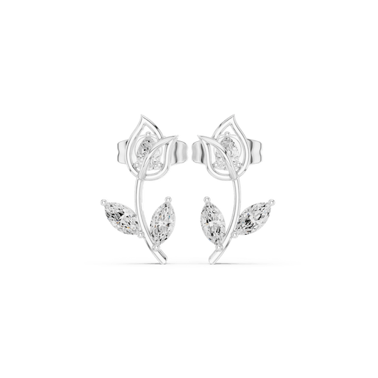 Botanical Tulip Stem Pear Cut Lab Grown Diamond Earrings in 925 Sterling Silver