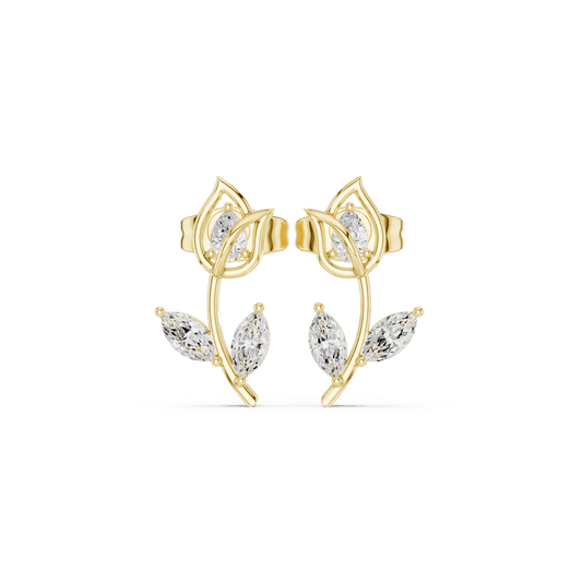  Tulip Flower Marquise Diamond Drop Stud Earrings in Solid Gold
