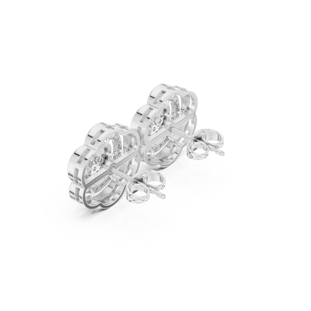 Intricate Double Tiered Floral Cluster Diamond Stud Earrings in 925 Silver