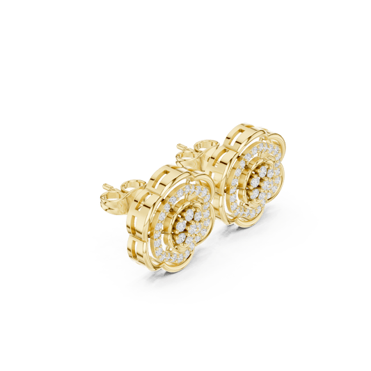 14K Gold Openwork Scalloped Flower Lab Diamond Stud Earrings