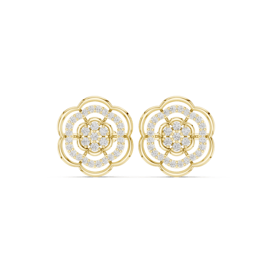 14K Gold Openwork Scalloped Flower Lab Diamond Stud Earrings