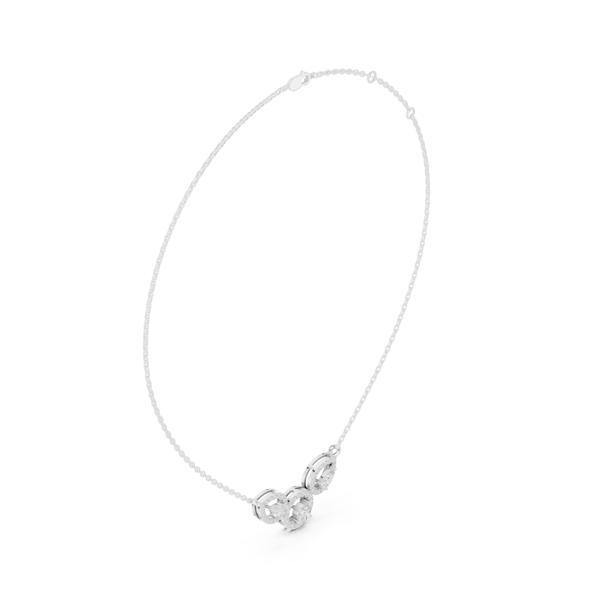 Three-Stone Halo Pear and Round Cluster Lab Grown Diamond Necklace