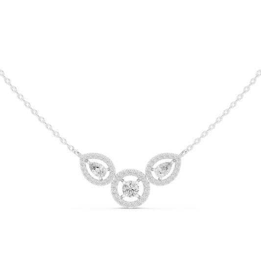 Three-Stone Halo Pear and Round Cluster Lab Grown Diamond Necklace