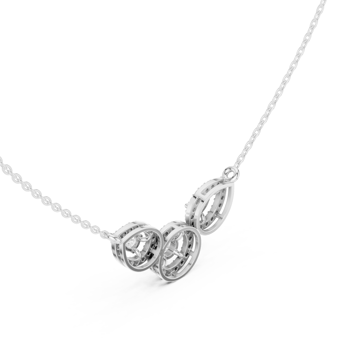Three-Stone Halo Pear and Round Cluster Lab Grown Diamond Necklace