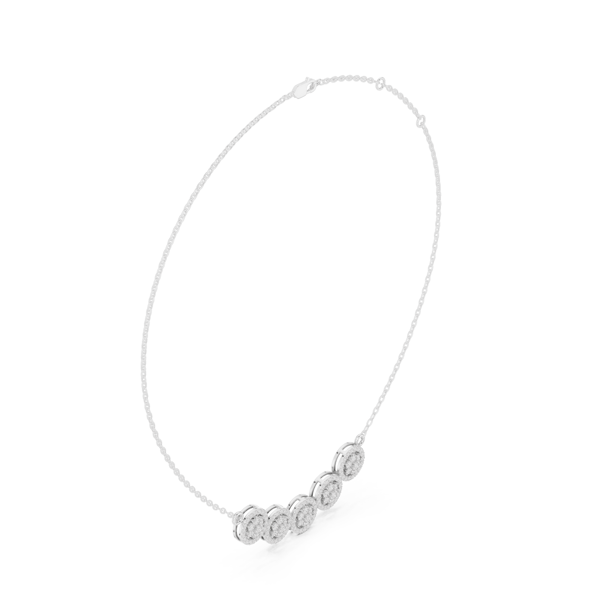 Five-Cluster Halo Curved Bar Lab Grown Diamond Necklace