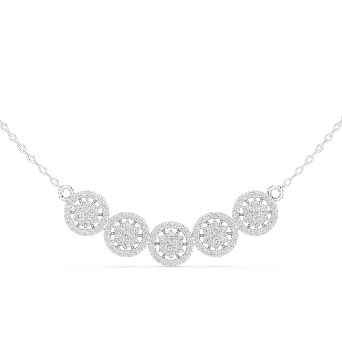 Five-Cluster Halo Curved Bar Lab Grown Diamond Necklace