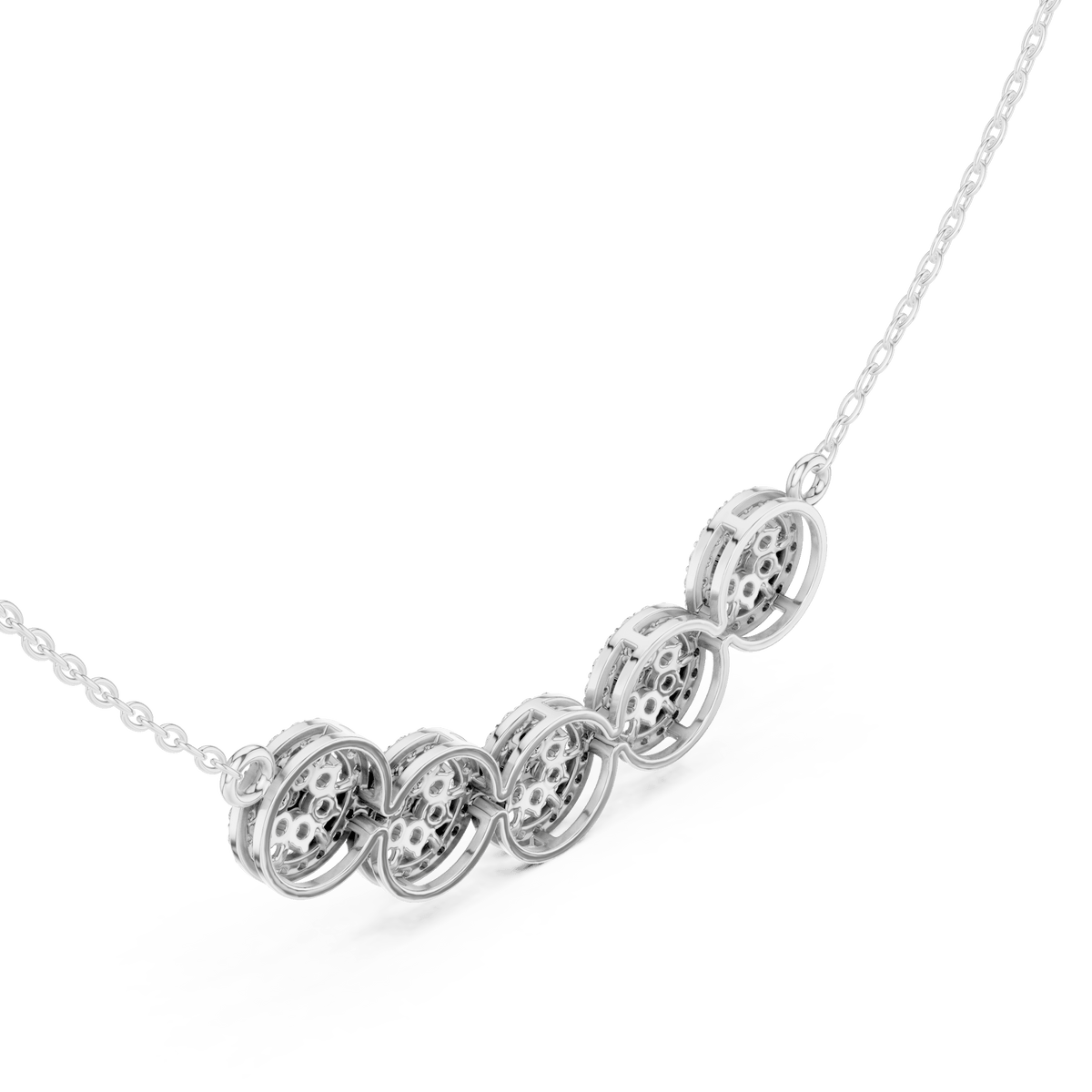 Five-Cluster Halo Curved Bar Lab Grown Diamond Necklace