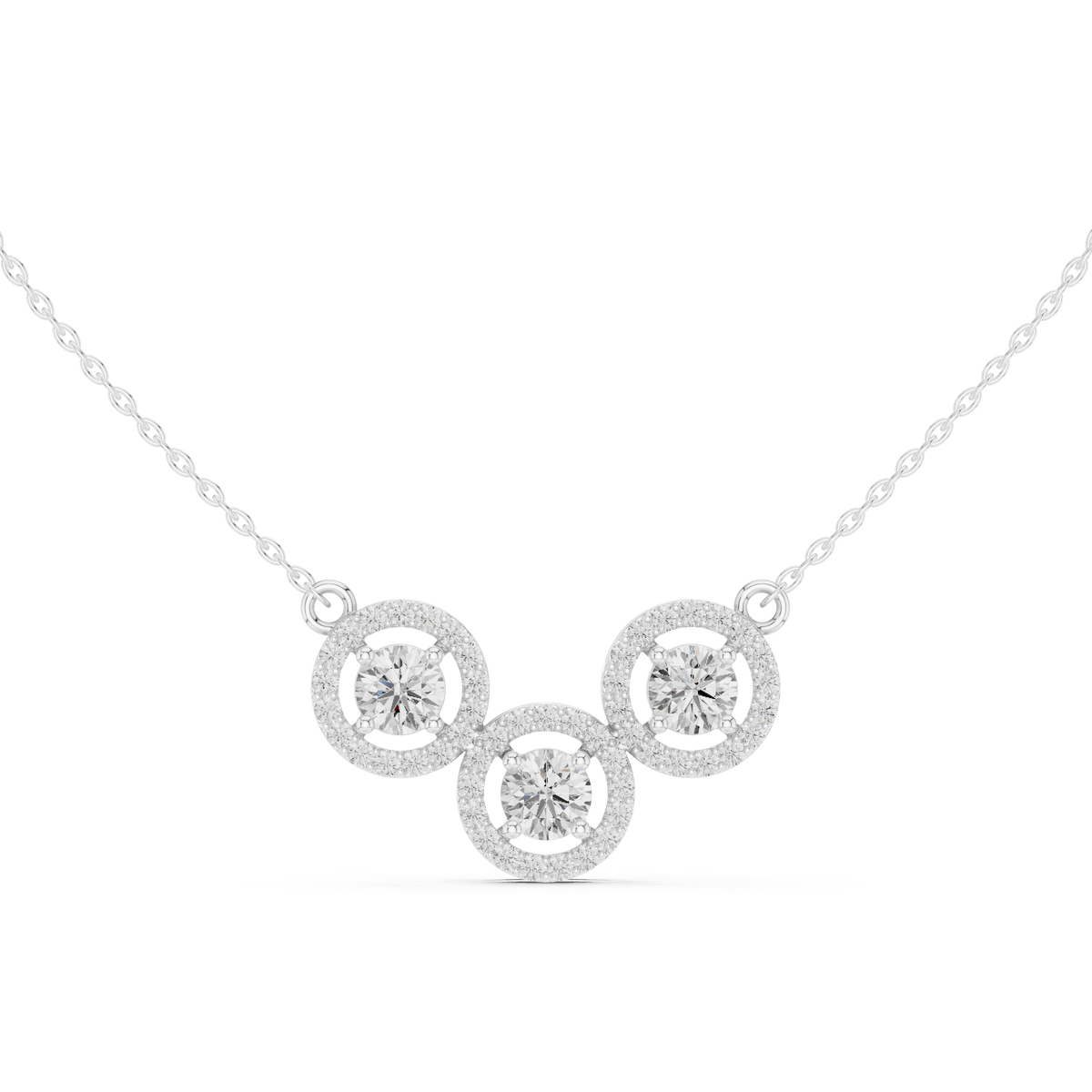 Curved Trio Halo Circle Lab Grown Diamond Necklace