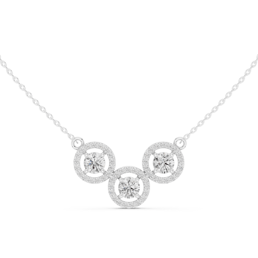 Curved Trio Halo Circle Lab Grown Diamond Necklace