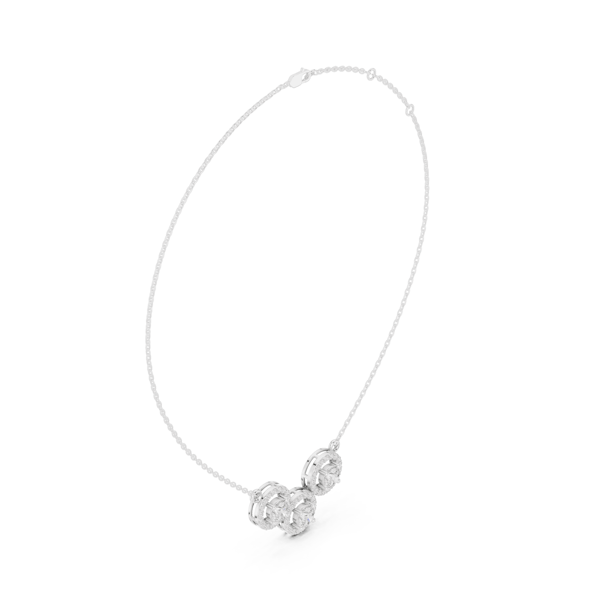 Curved Trio Halo Circle Lab Grown Diamond Necklace