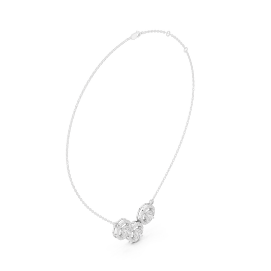 Curved Trio Halo Circle Lab Grown Diamond Necklace