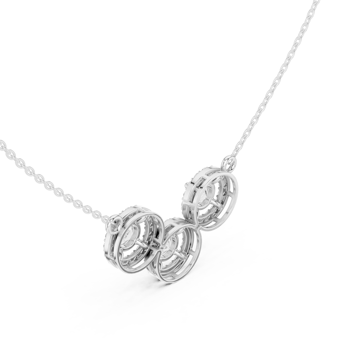 Curved Trio Halo Circle Lab Grown Diamond Necklace