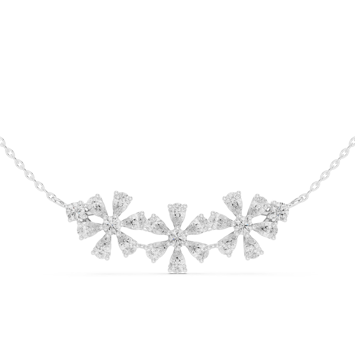 Triple Floral Pear Cut Cluster Station Lab Grown Diamond Necklace