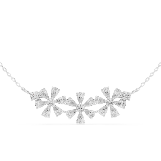 Triple Floral Pear Cut Cluster Station Lab Grown Diamond Necklace