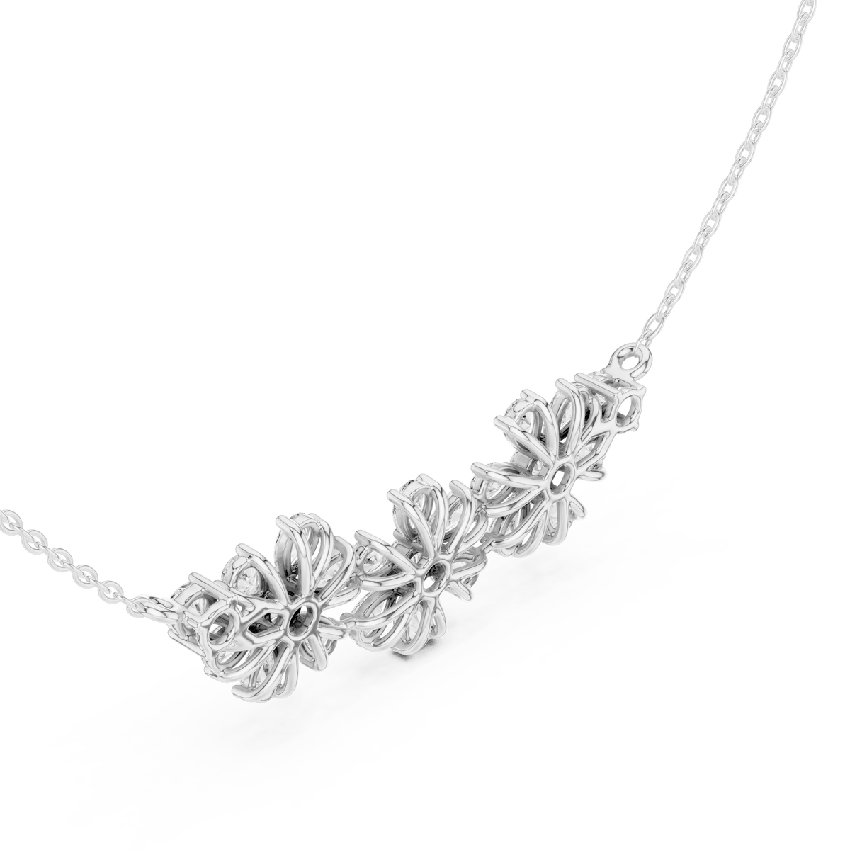 Triple Floral Pear Cut Cluster Station Lab Grown Diamond Necklace