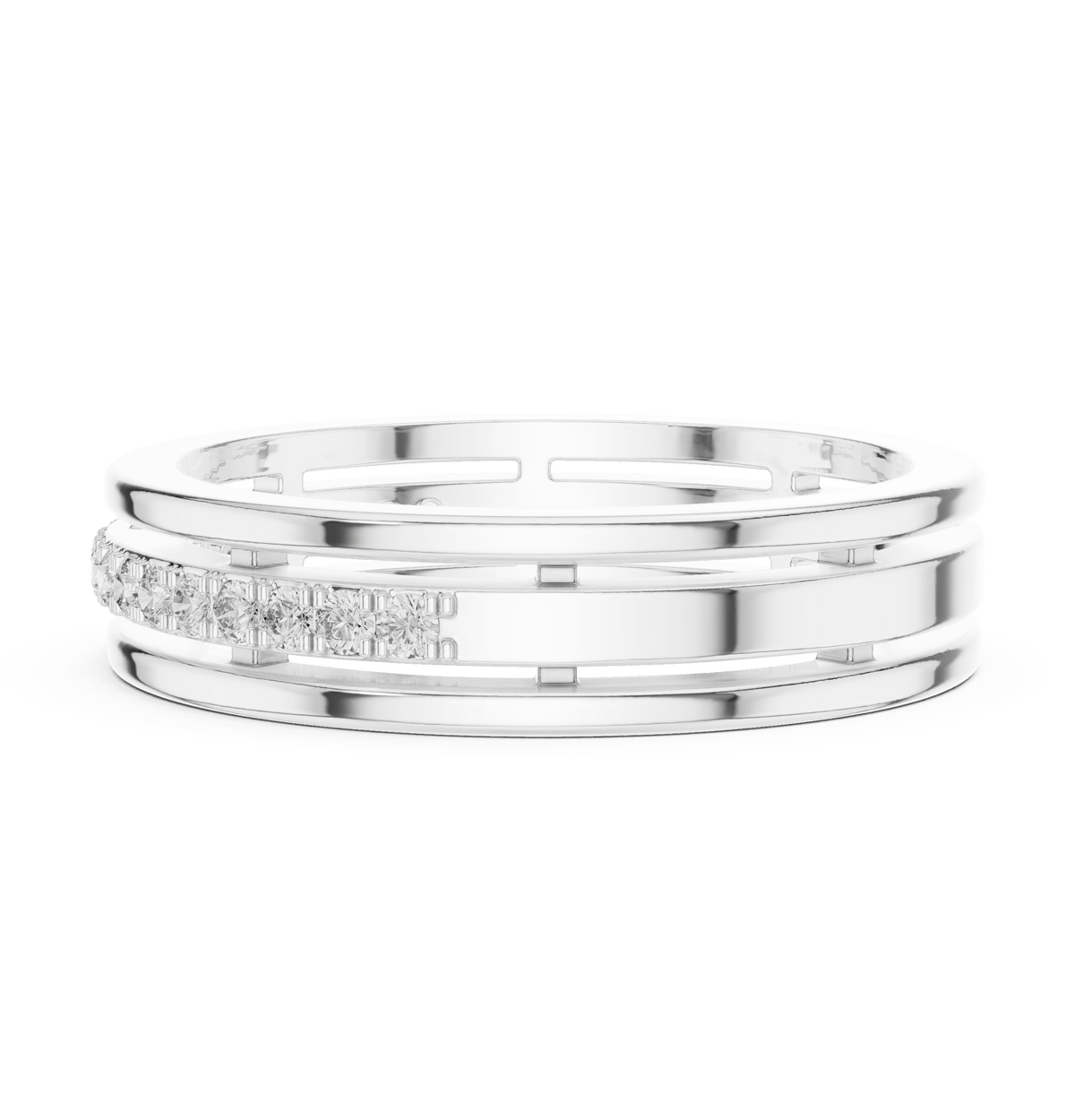 Dual Rail Channel Set Round Lab Grown Diamond Band