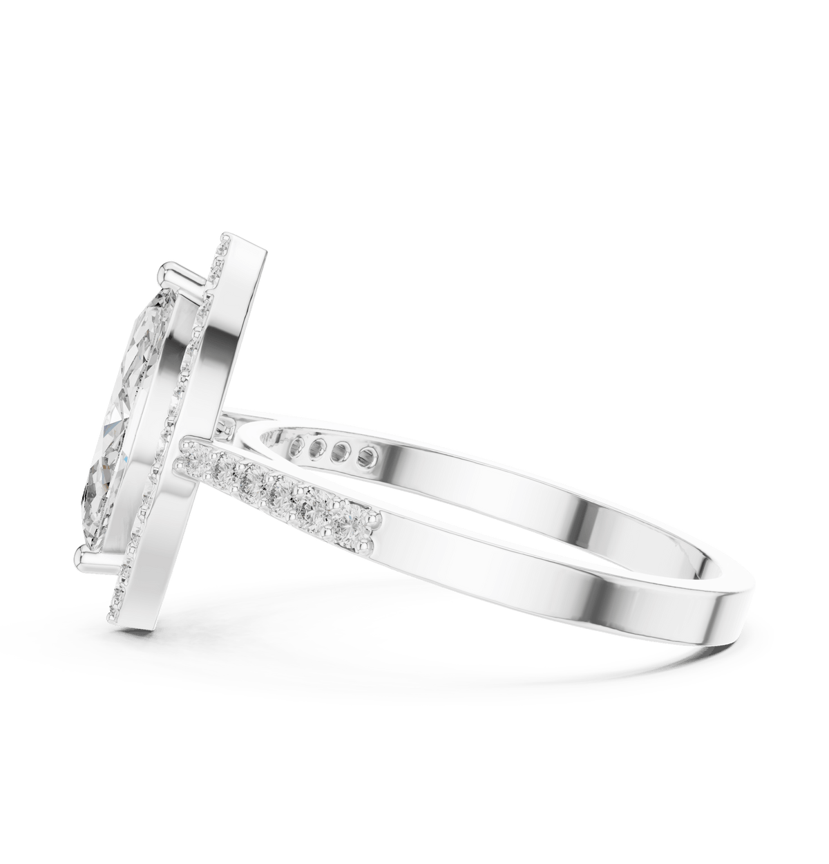 Classic Marquise Halo Pave Band Lab Grown Diamond Ring