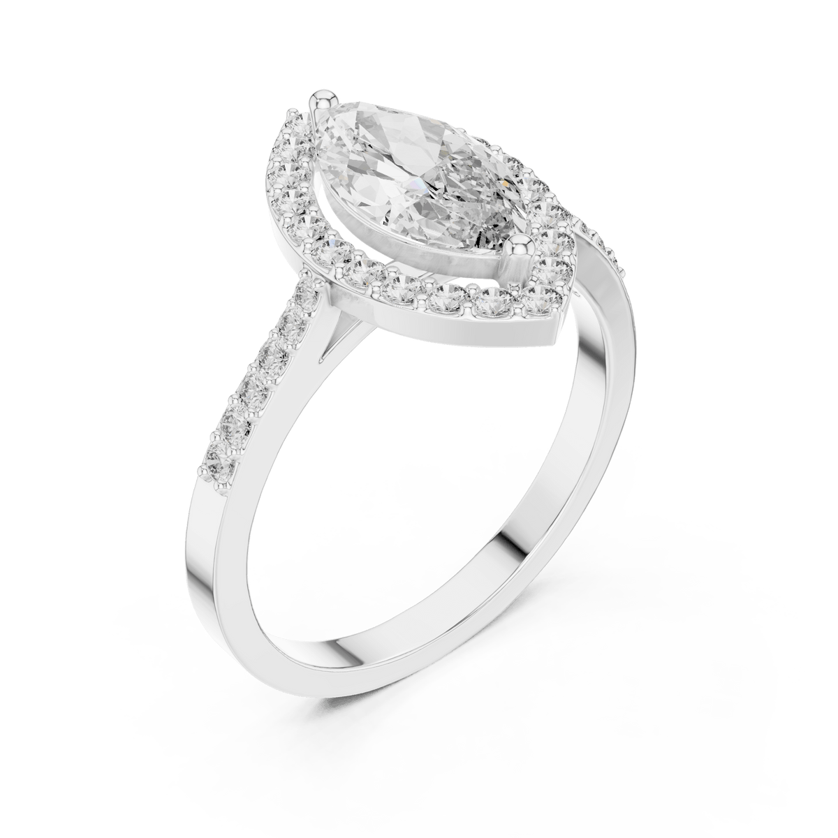 Classic Marquise Halo Pave Band Lab Grown Diamond Ring