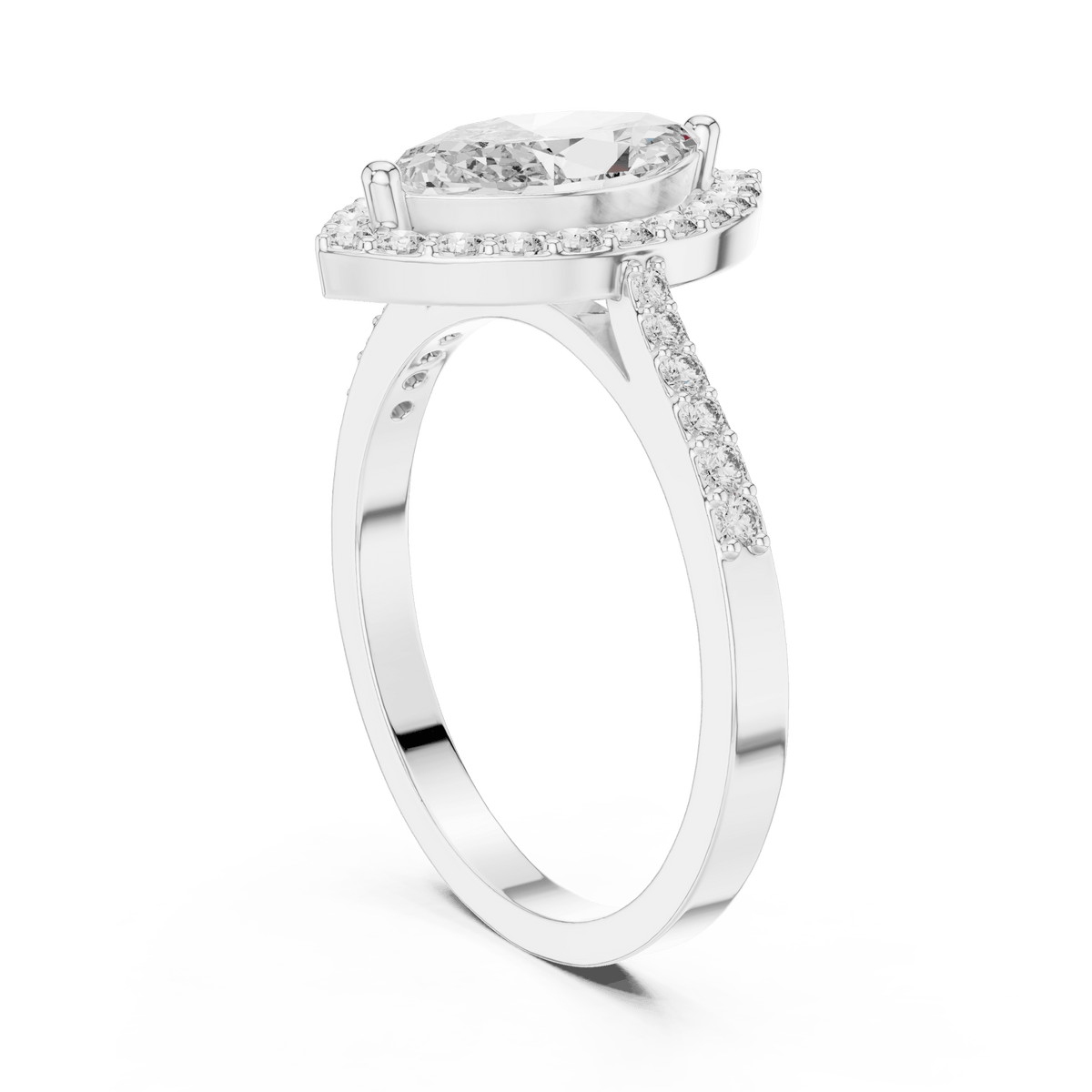 Classic Marquise Halo Pave Band Lab Grown Diamond Ring
