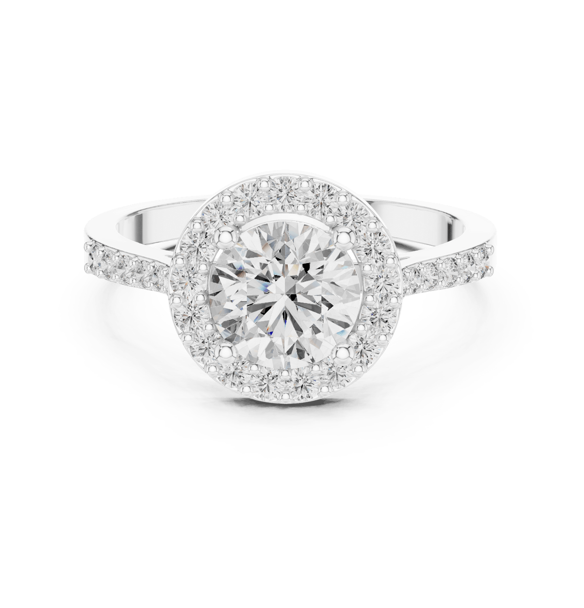 Classic Round Solitaire Halo Pave Band Lab Grown Diamond Ring