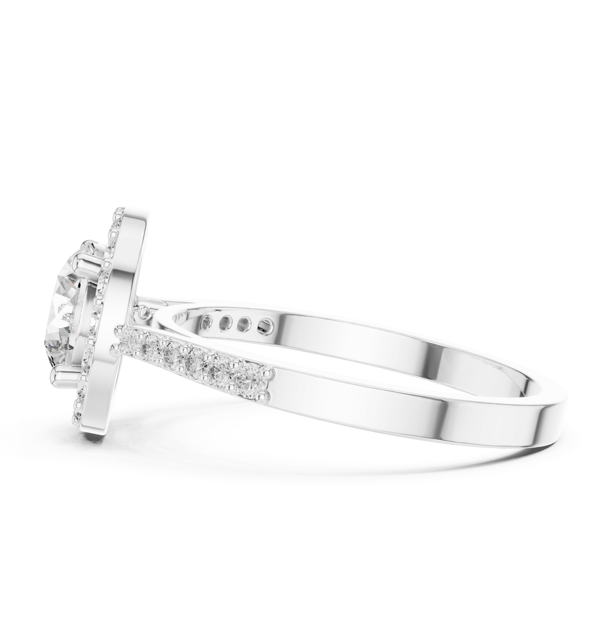 Classic Round Solitaire Halo Pave Band Lab Grown Diamond Ring