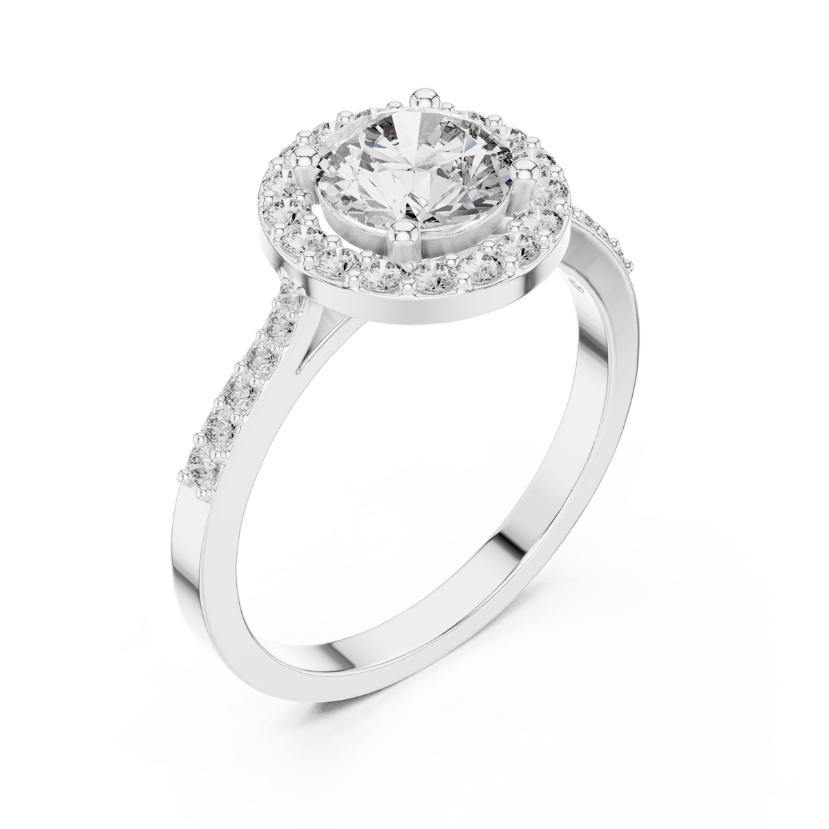Classic Round Solitaire Halo Pave Band Lab Grown Diamond Ring