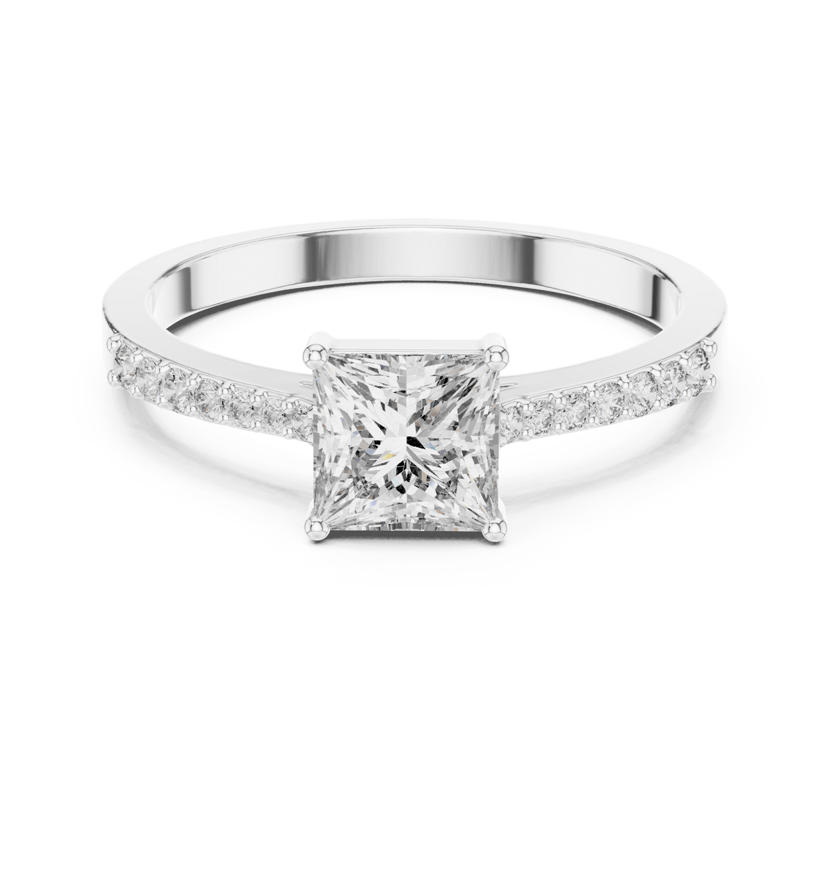 Classic Princess Solitaire Pave Shank Lab Grown Diamond Ring