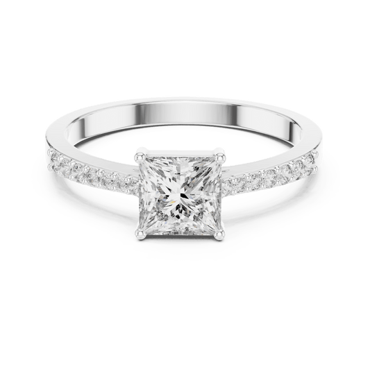 Classic Princess Solitaire Pave Shank Lab Grown Diamond Ring