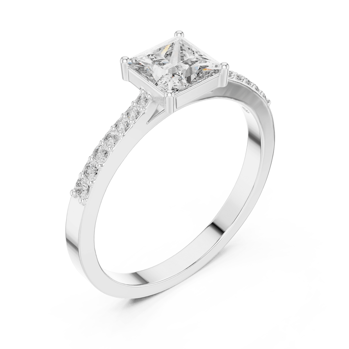 Classic Princess Solitaire Pave Shank Lab Grown Diamond Ring