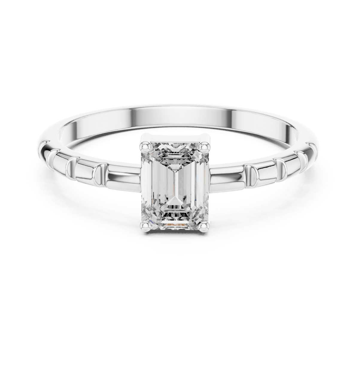 Emerald Cut Segmented Band Lab Grown Diamond Ring