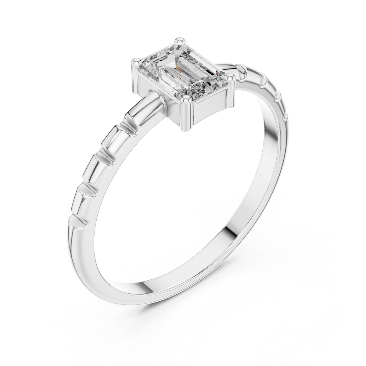 Emerald Cut Segmented Band Lab Grown Diamond Ring