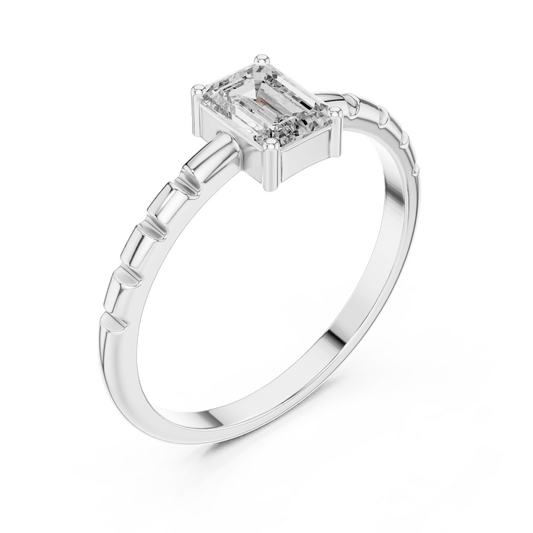 Emerald Cut Segmented Band Lab Grown Diamond Ring
