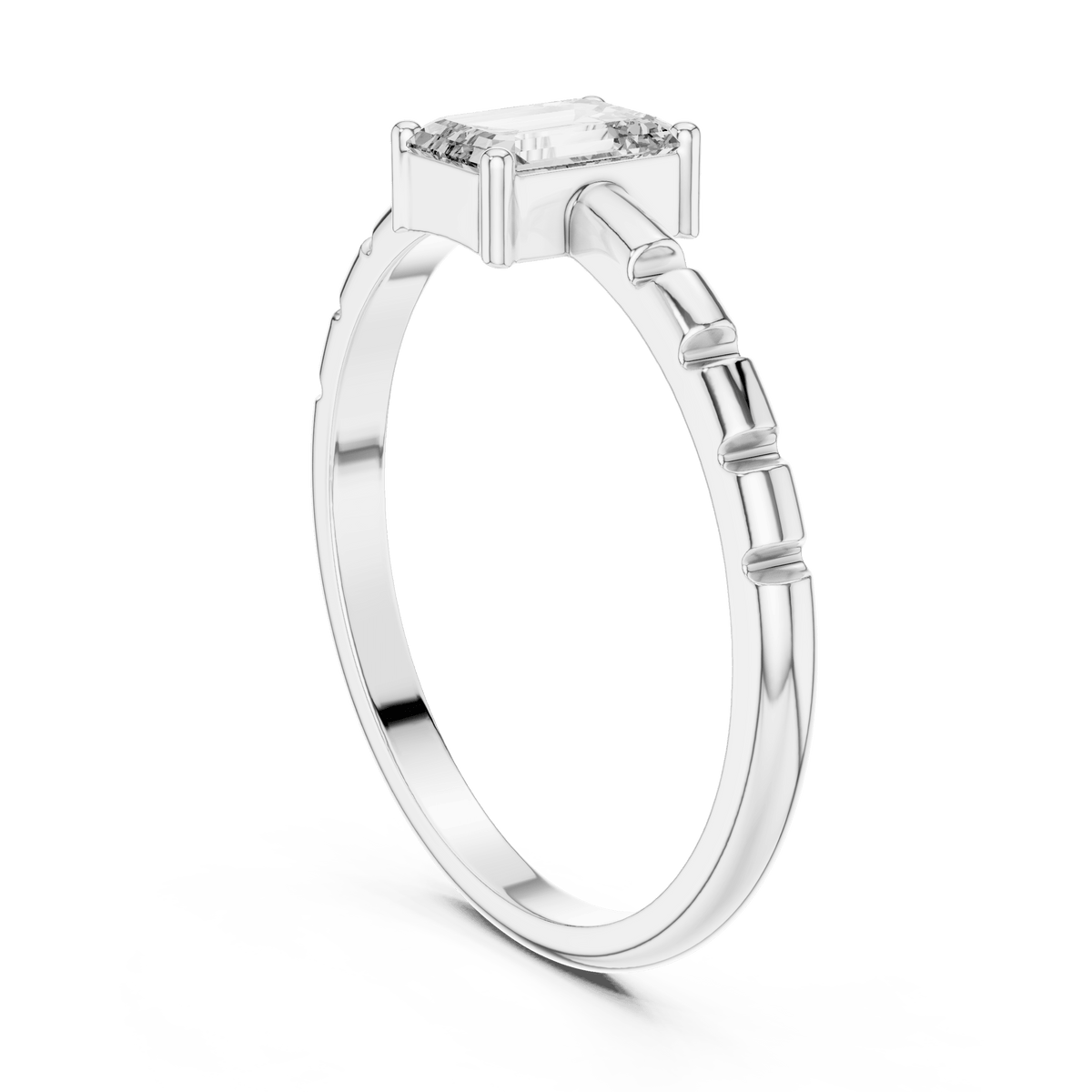 Emerald Cut Segmented Band Lab Grown Diamond Ring
