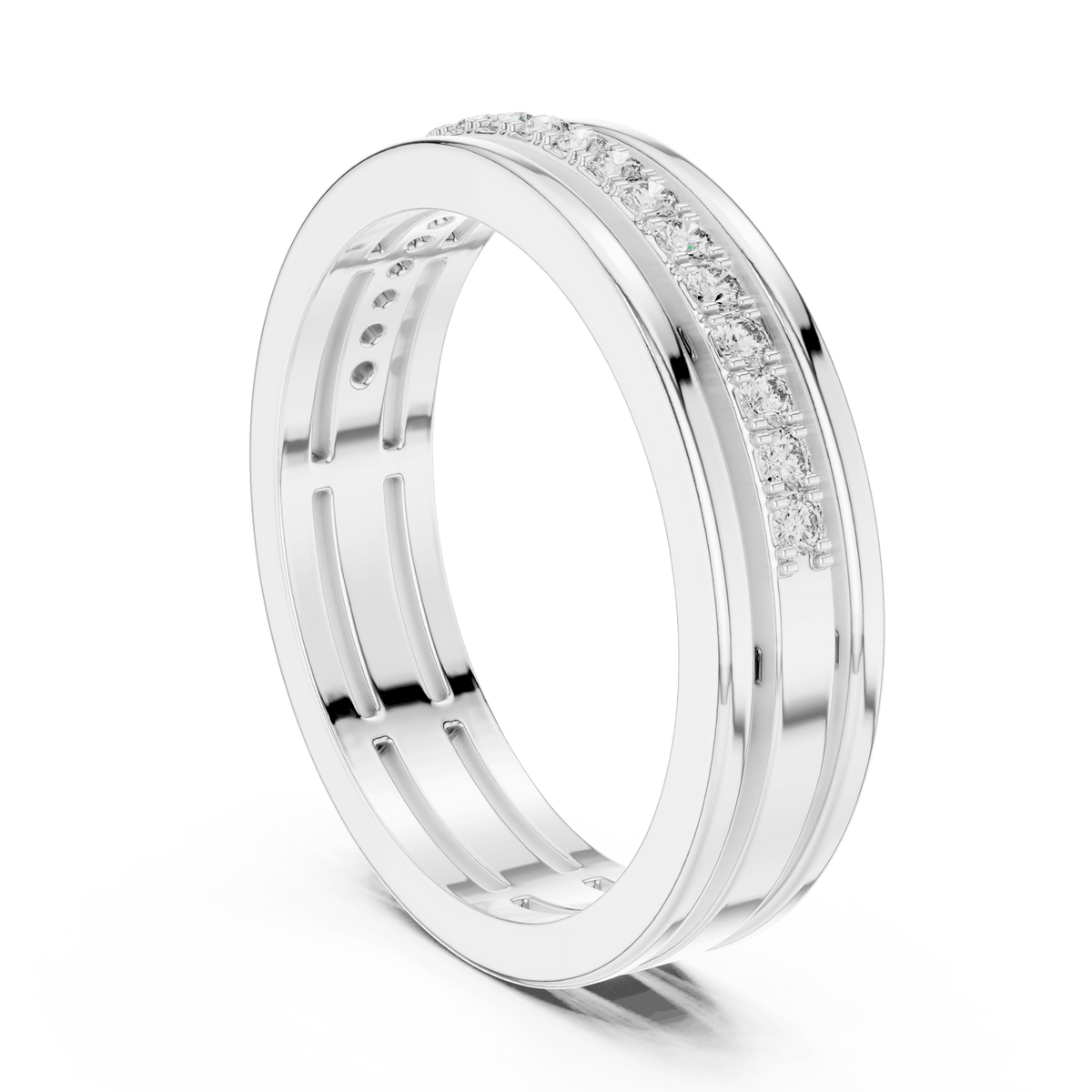 Dual Rail Channel Set Round Lab Grown Diamond Band