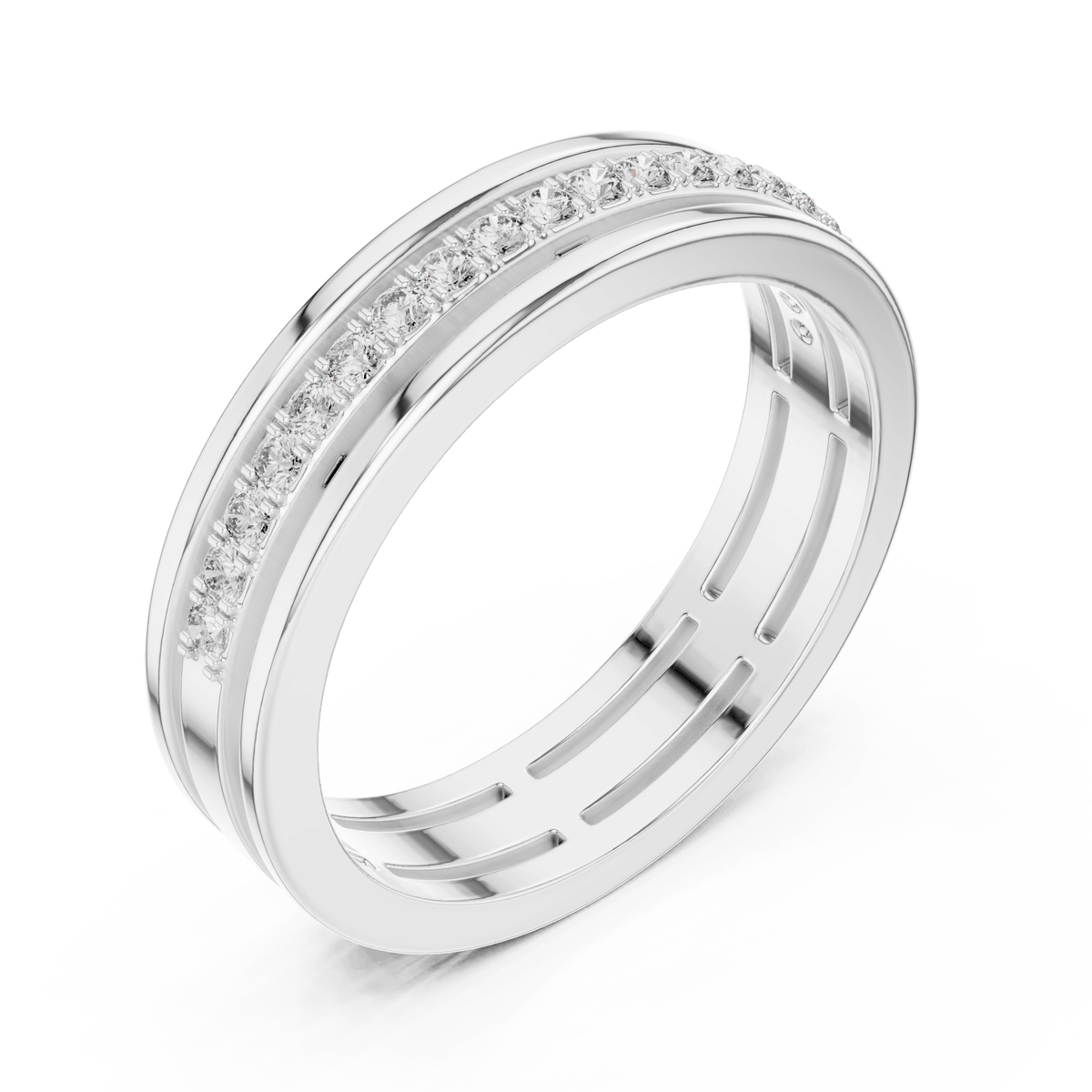 Dual Rail Channel Set Round Lab Grown Diamond Band