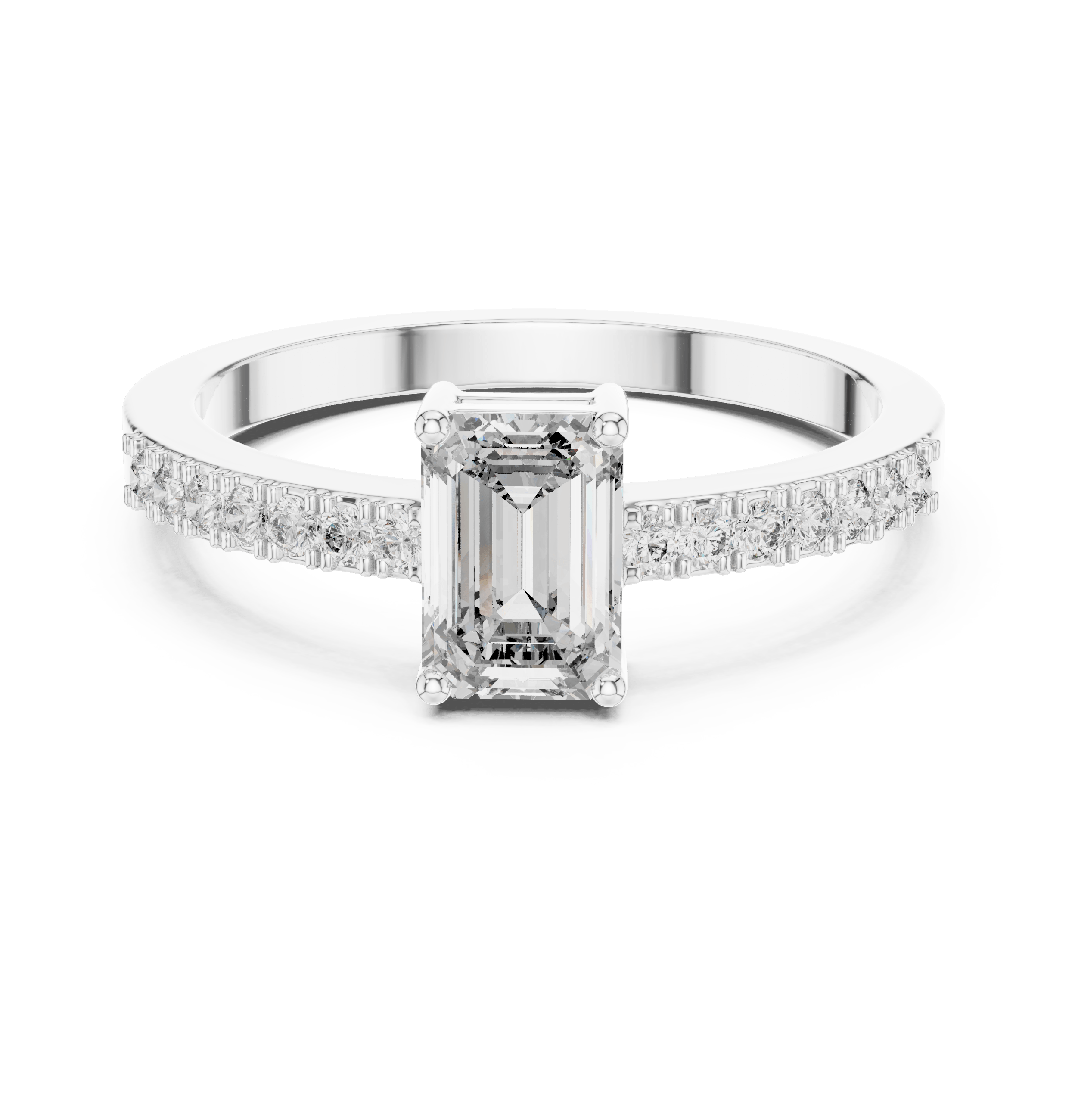 Emerald Cut Pave Band Lab Grown Diamond Ring in 925 Silver