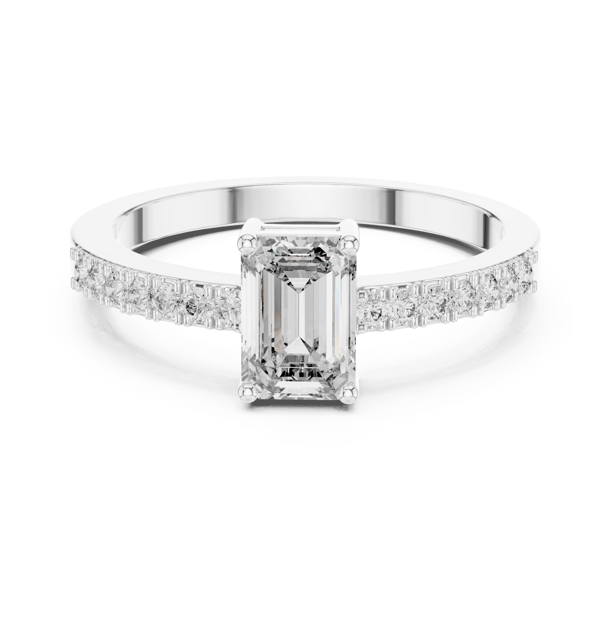 Emerald Cut Pave Band Lab Grown Diamond Ring in 925 Silver