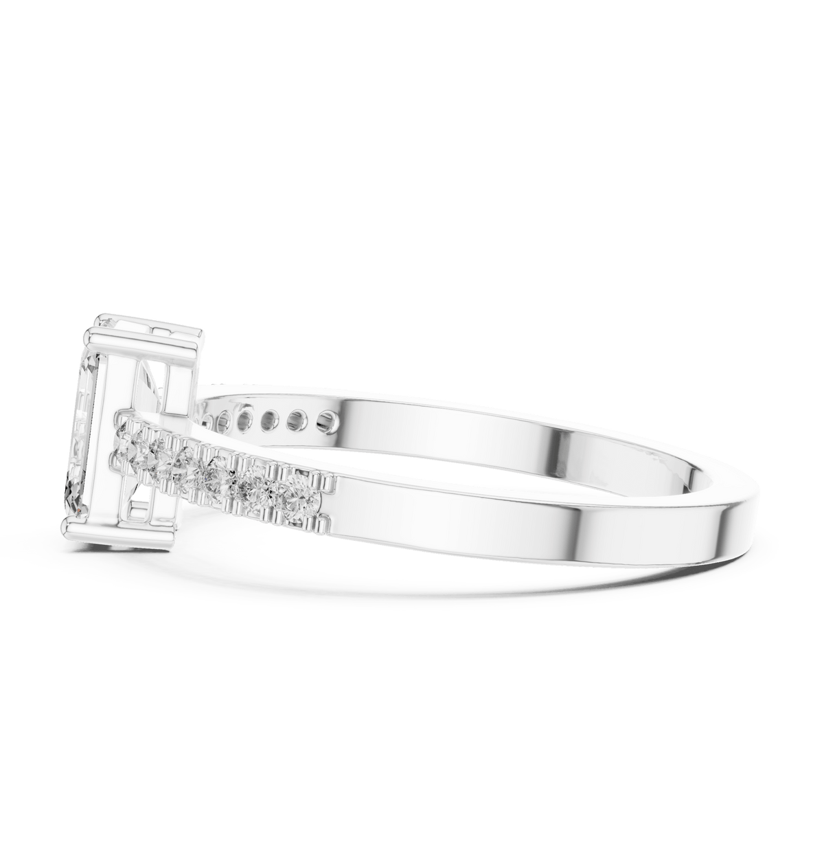 Emerald Cut Pave Band Lab Grown Diamond Ring in 925 Silver