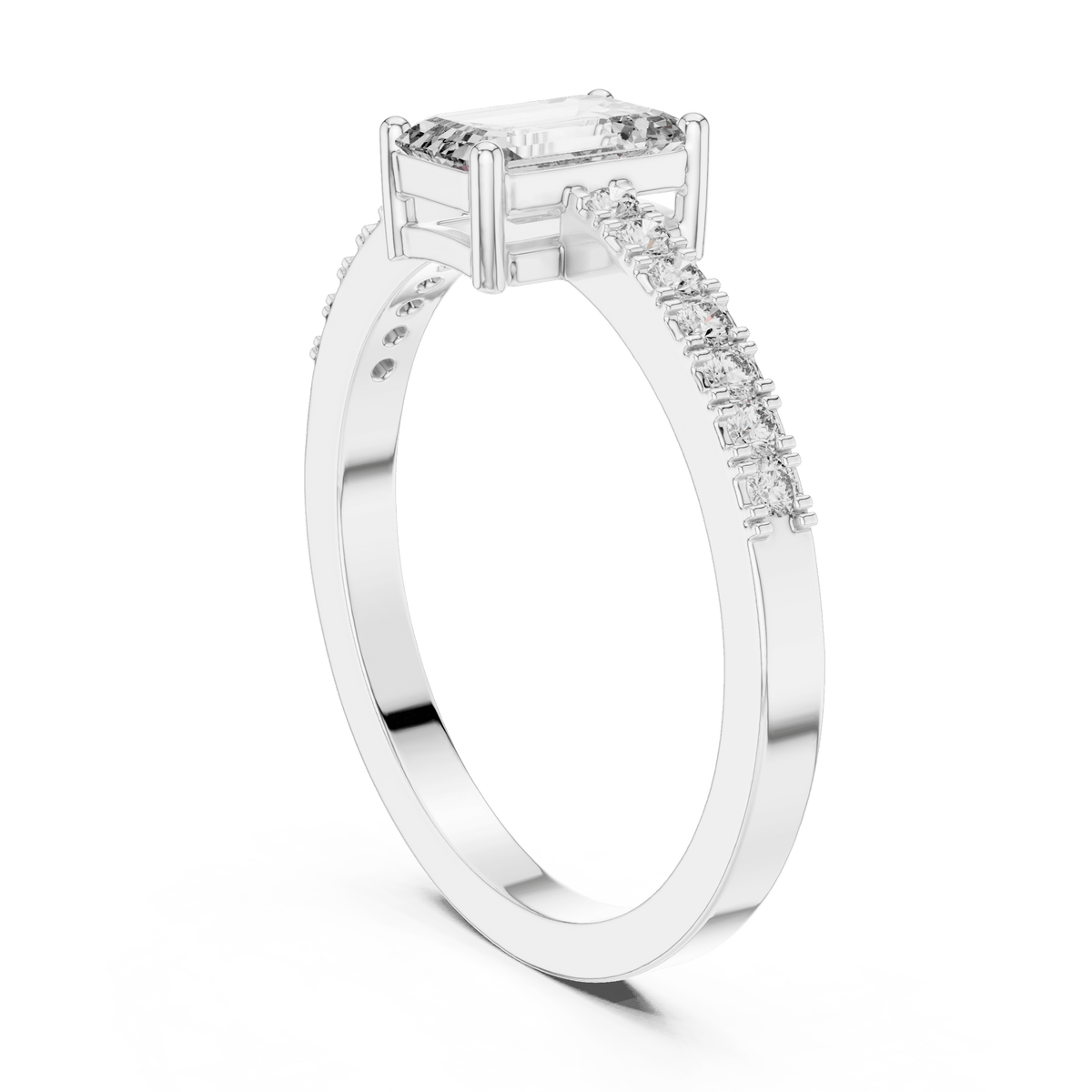 Emerald Cut Pave Band Lab Grown Diamond Ring in 925 Silver
