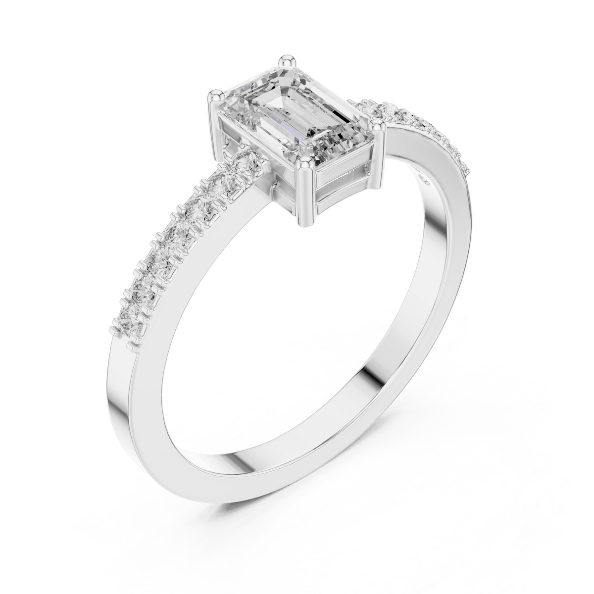 Emerald Cut Pave Band Lab Grown Diamond Ring in 925 Silver